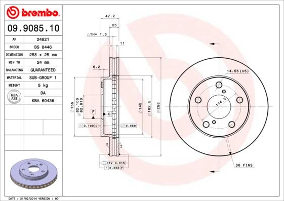 Brembo 09.9085.10 - Jarrulevy inparts.fi