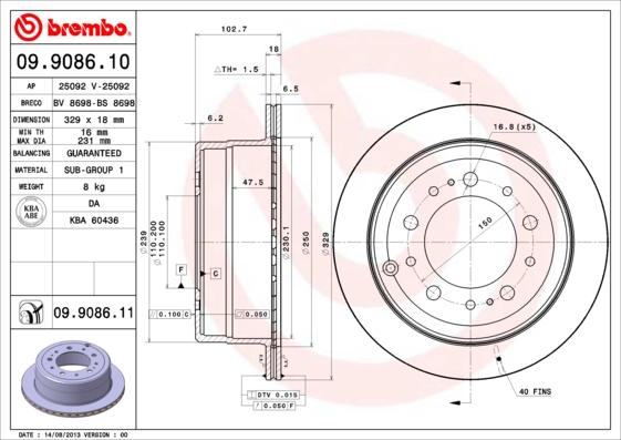 Brembo 09.9086.10 - Jarrulevy inparts.fi