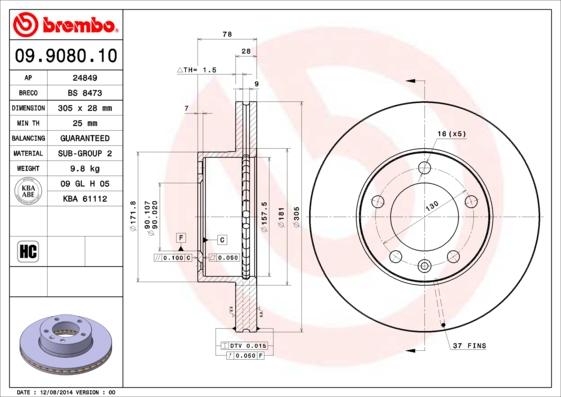 Brembo 09.9080.10 - Jarrulevy inparts.fi