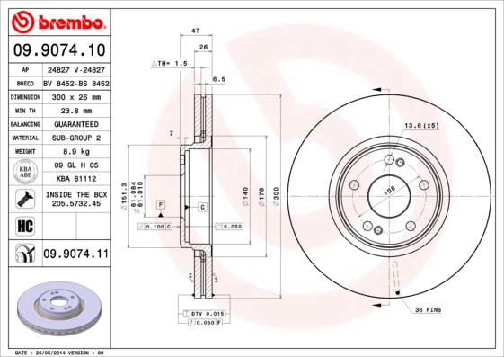 Brembo 09.9074.10 - Jarrulevy inparts.fi