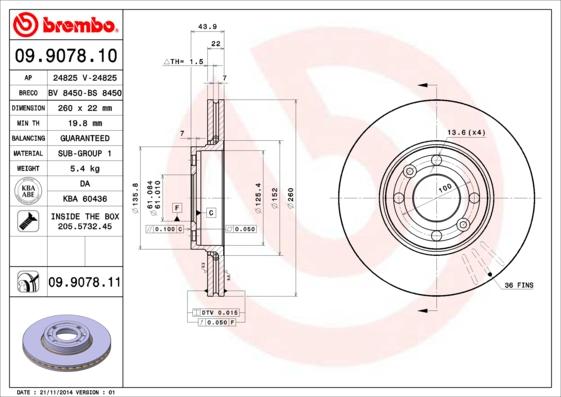 Brembo 09.9078.11 - Jarrulevy inparts.fi