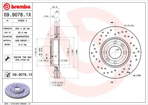 Brembo 09.9078.1X - Jarrulevy inparts.fi