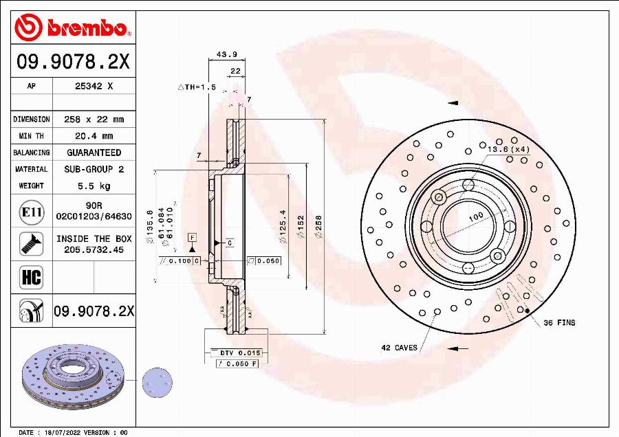 Brembo 09.9078.2X - Jarrulevy inparts.fi