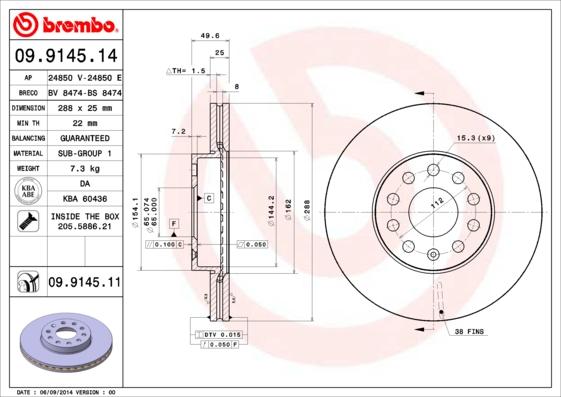 Brembo 09.9145.14 - Jarrulevy inparts.fi