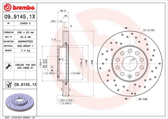 Brembo 09.9145.1X - Jarrulevy inparts.fi