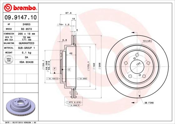 Brembo 09.9147.10 - Jarrulevy inparts.fi