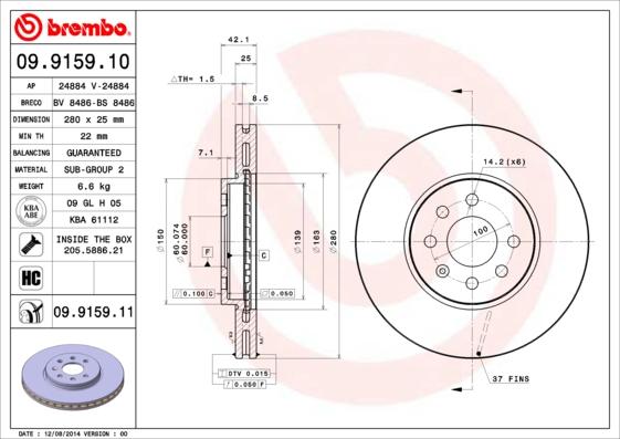 Brembo 09.9159.11 - Jarrulevy inparts.fi