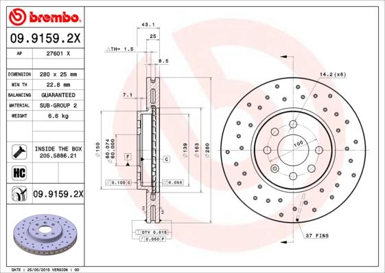 Brembo 09.9159.2X - Jarrulevy inparts.fi