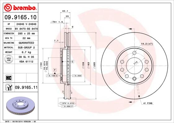 Brembo 09.9165.11 - Jarrulevy inparts.fi