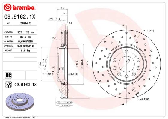 Brembo 09.9162.1X - Jarrulevy inparts.fi