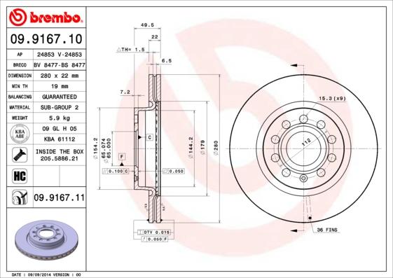 Brembo 09.9167.10 - Jarrulevy inparts.fi