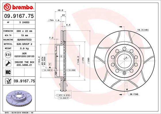 Brembo 09.9167.75 - Jarrulevy inparts.fi