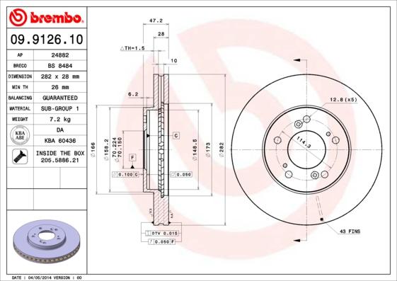 Brembo 09.9126.10 - Jarrulevy inparts.fi