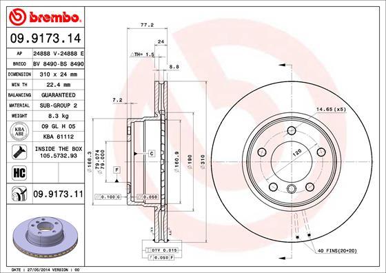 Brembo 09.9173.14 - Jarrulevy inparts.fi