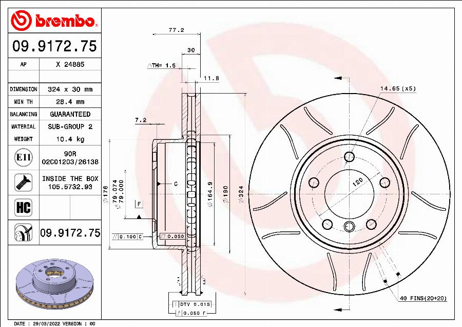 Brembo 09.9172.75 - Jarrulevy inparts.fi