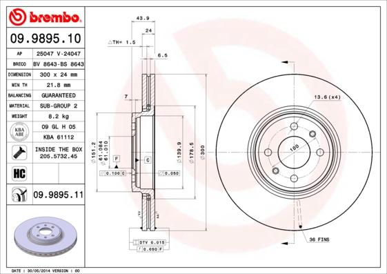 Brembo 09.9895.10 - Jarrulevy inparts.fi