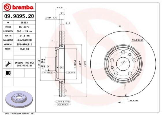 Brembo 09.9895.20 - Jarrulevy inparts.fi