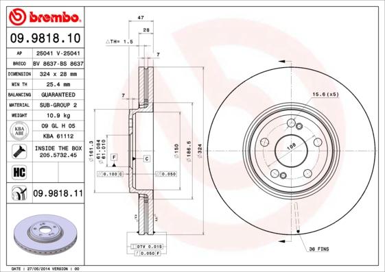 Brembo 09.9818.11 - Jarrulevy inparts.fi