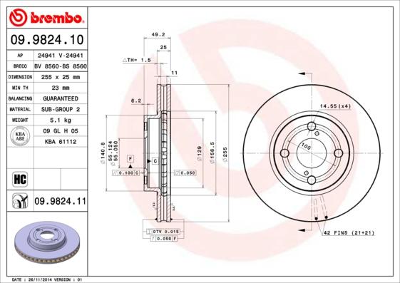 Brembo 09.9824.11 - Jarrulevy inparts.fi