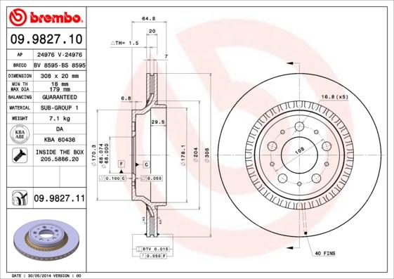 Brembo 09.9827.10 - Jarrulevy inparts.fi