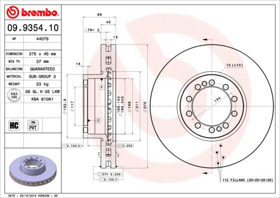 Brembo 09.9354.10 - Jarrulevy inparts.fi