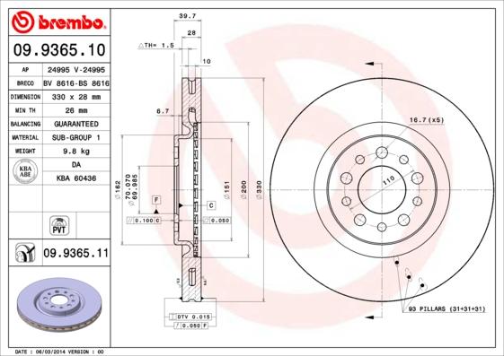 Brembo 09.9365.11 - Jarrulevy inparts.fi