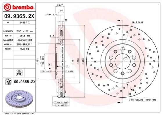 Brembo 09.9365.2X - Jarrulevy inparts.fi