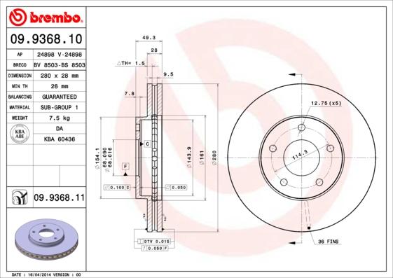 Brembo 09.9368.10 - Jarrulevy inparts.fi