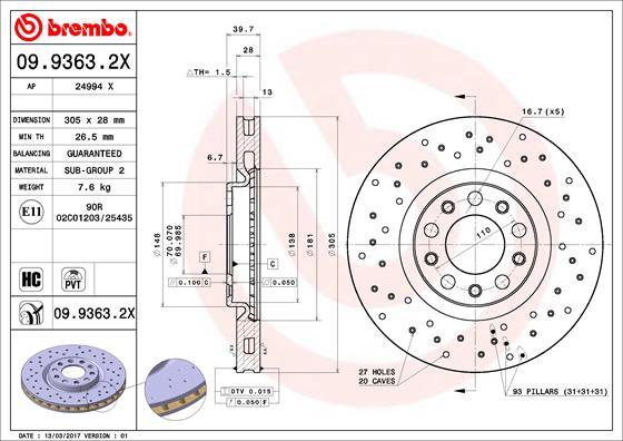 Brembo 09.9363.2X - Jarrulevy inparts.fi