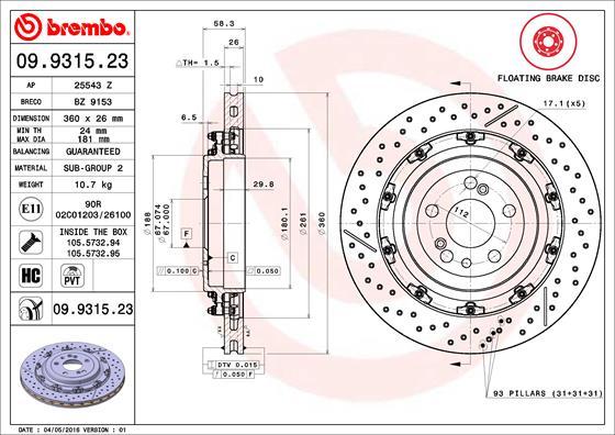 Brembo 09.9315.23 - Jarrulevy inparts.fi