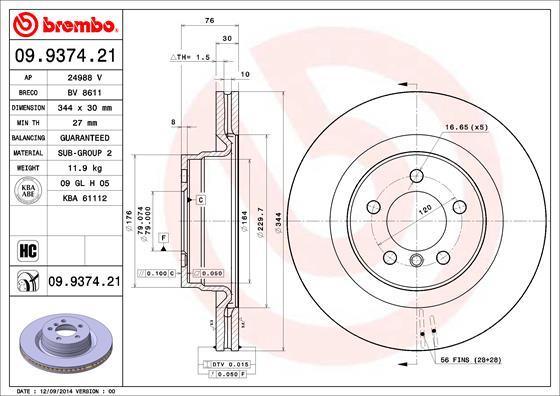 Brembo 09.9374.21 - Jarrulevy inparts.fi