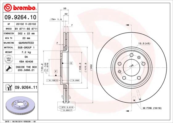 Brembo 09.9264.11 - Jarrulevy inparts.fi