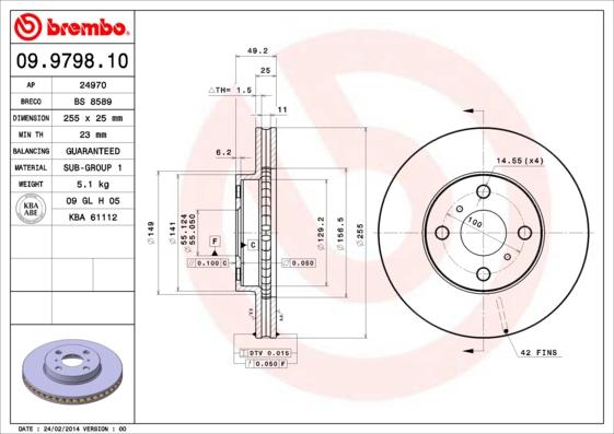 Brembo 09.9798.10 - Jarrulevy inparts.fi