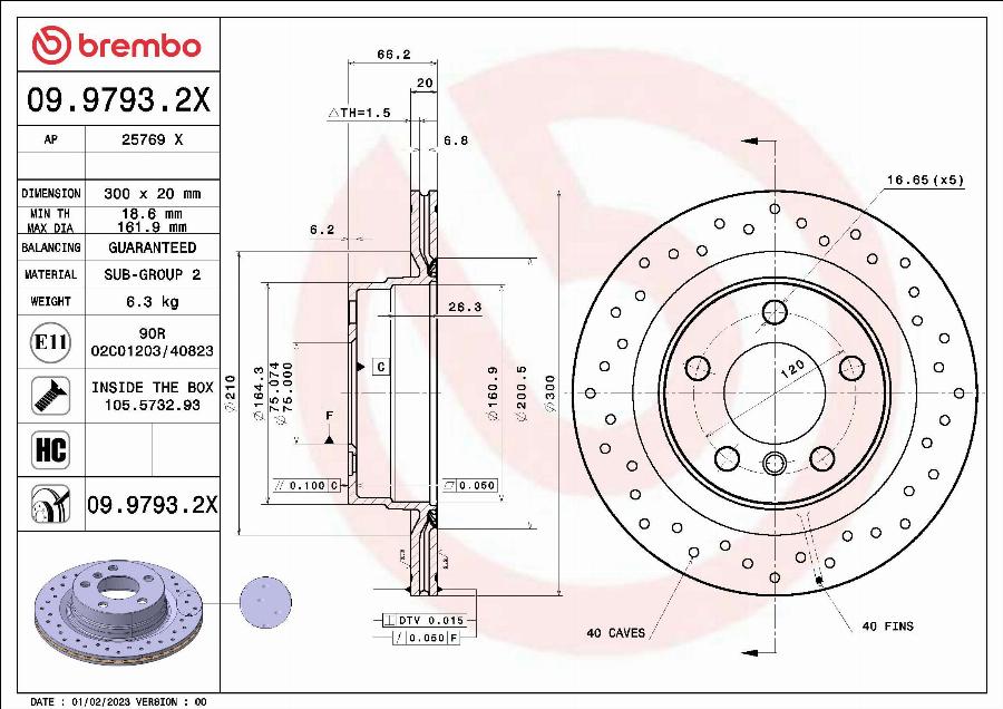 Brembo 09.9793.2X - Jarrulevy inparts.fi