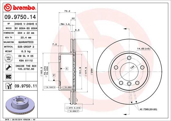 Brembo 09.9750.14 - Jarrulevy inparts.fi