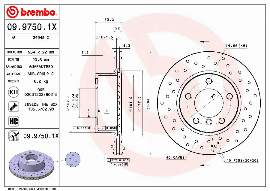 Brembo 09.9750.1X - Jarrulevy inparts.fi