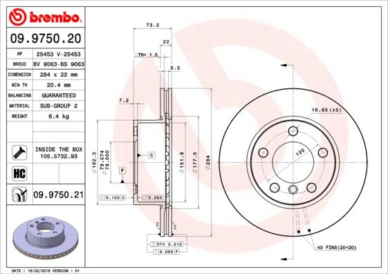 Brembo 09.9750.21 - Jarrulevy inparts.fi