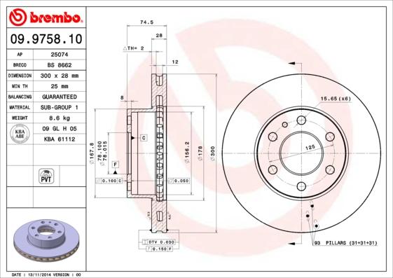 Brembo 09.9758.10 - Jarrulevy inparts.fi