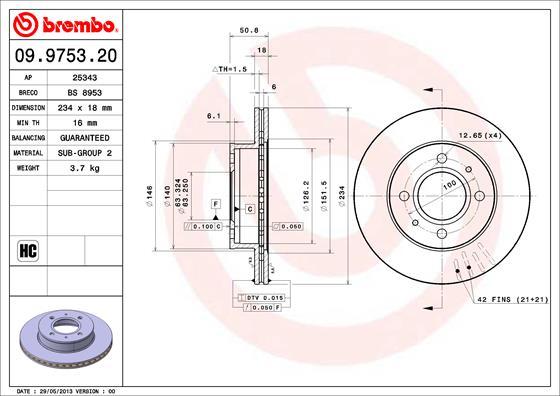 Brembo 09.9753.20 - Jarrulevy inparts.fi