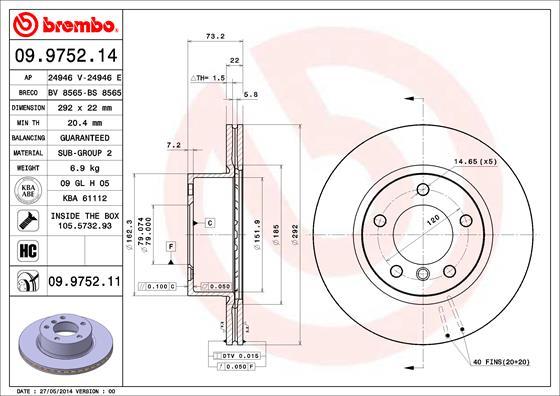 Brembo 09.9752.14 - Jarrulevy inparts.fi