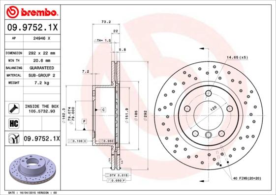 Brembo 09.9752.1X - Jarrulevy inparts.fi