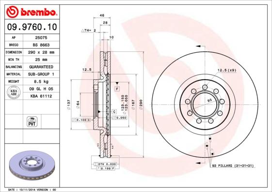 Brembo 09.9760.10 - Jarrulevy inparts.fi