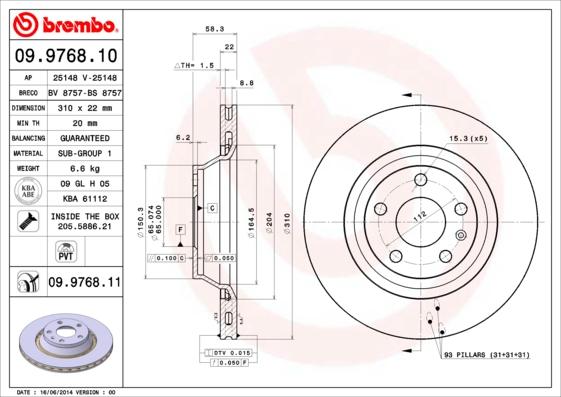 Brembo 09.9768.11 - Jarrulevy inparts.fi