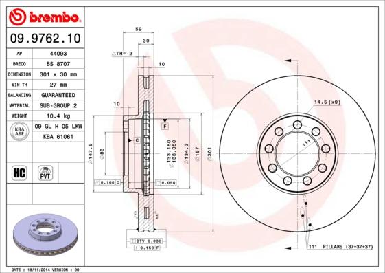 Brembo 09.9762.10 - Jarrulevy inparts.fi