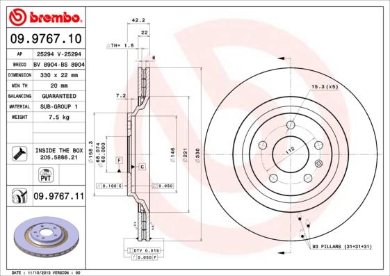 Brembo 09.9767.10 - Jarrulevy inparts.fi