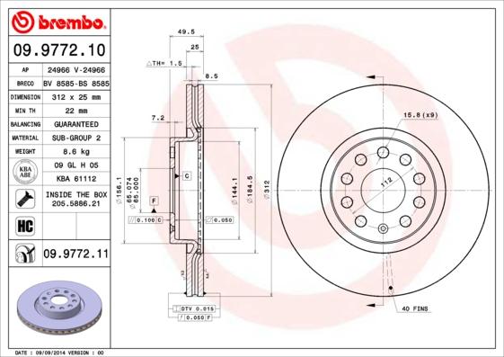 Brembo 09.9772.10 - Jarrulevy inparts.fi