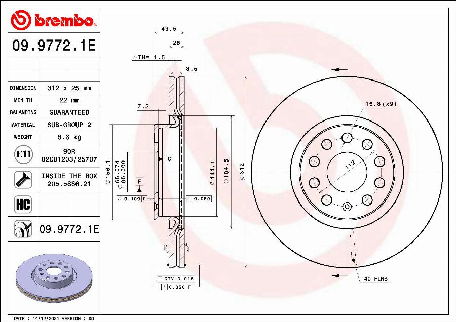 Brembo 09.9772.1E - Jarrulevy inparts.fi