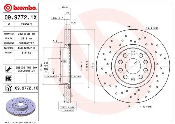 Brembo 09.9772.1X - Jarrulevy inparts.fi