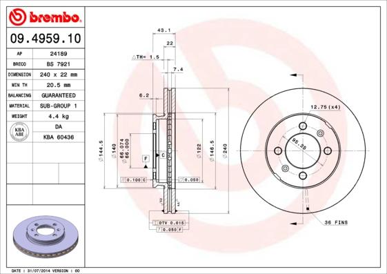 Brembo 09.4959.10 - Jarrulevy inparts.fi