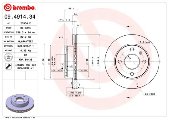 Brembo 09.4914.34 - Jarrulevy inparts.fi